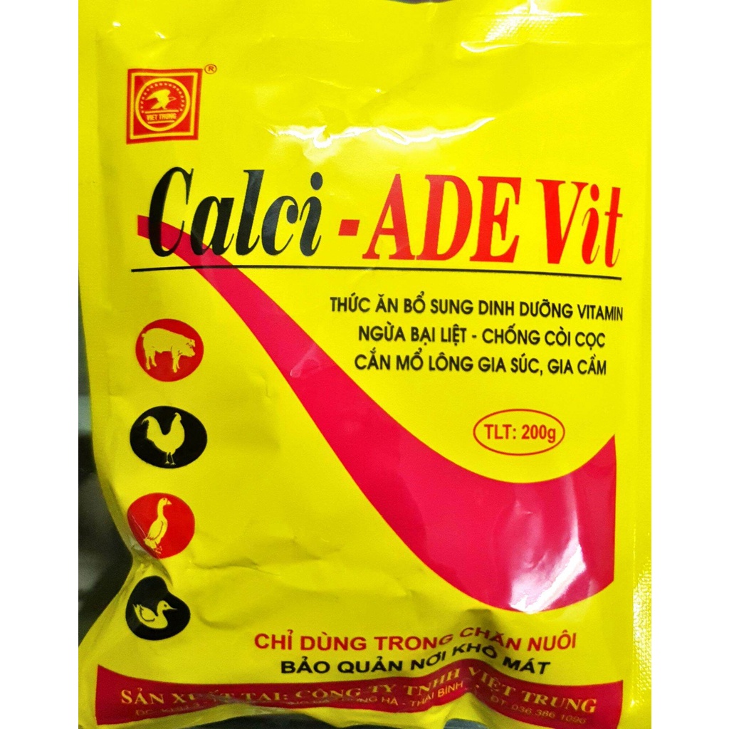 Calci ADE Vit thức ăn bổ sung canxi và vitamin ngừa bại liệt, chống cắn mổ cho gia súc gia cầm gói 200g