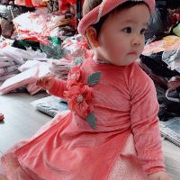 Áo dài nhung cho bé gái