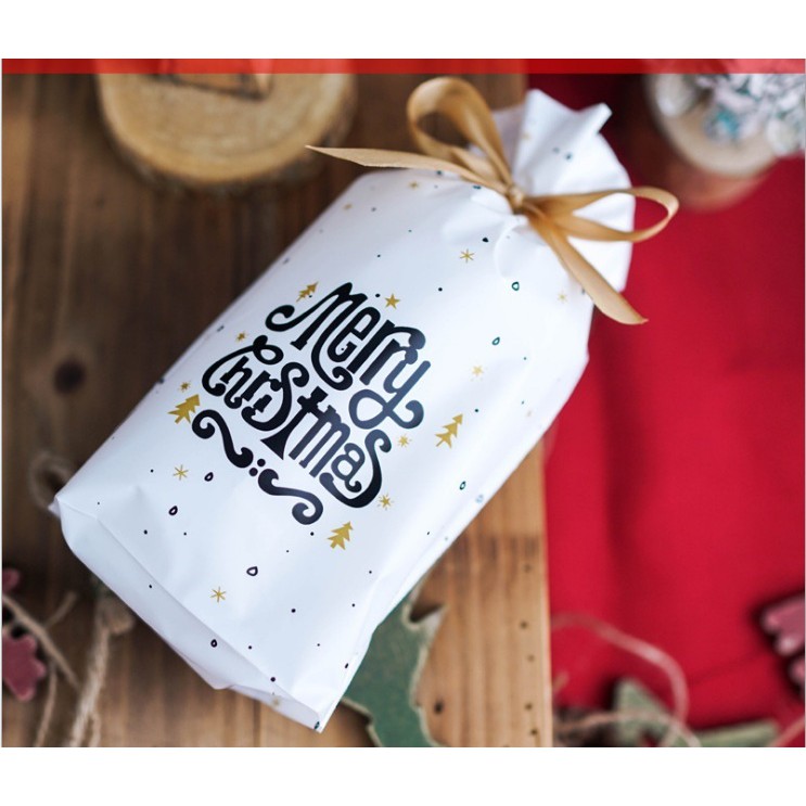 Túi rút đựng bánh hình Noel Giáng Sinh có sẵn dây ruy băng