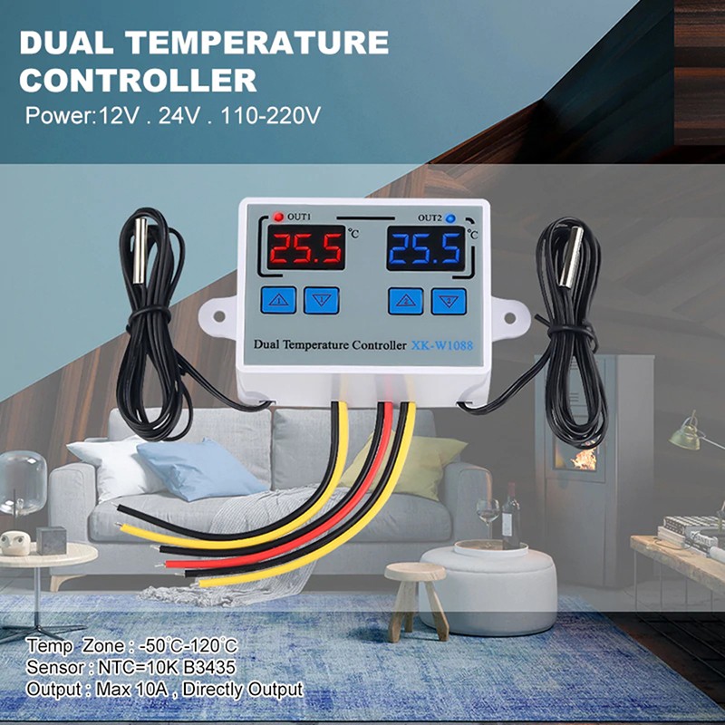 Bộ điều khiển nhiệt độ kỹ thuật số XK-W1088 12V 24V 110-220V cho lồng ấp trứng