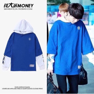 Hoodie Xanh mũ trắng