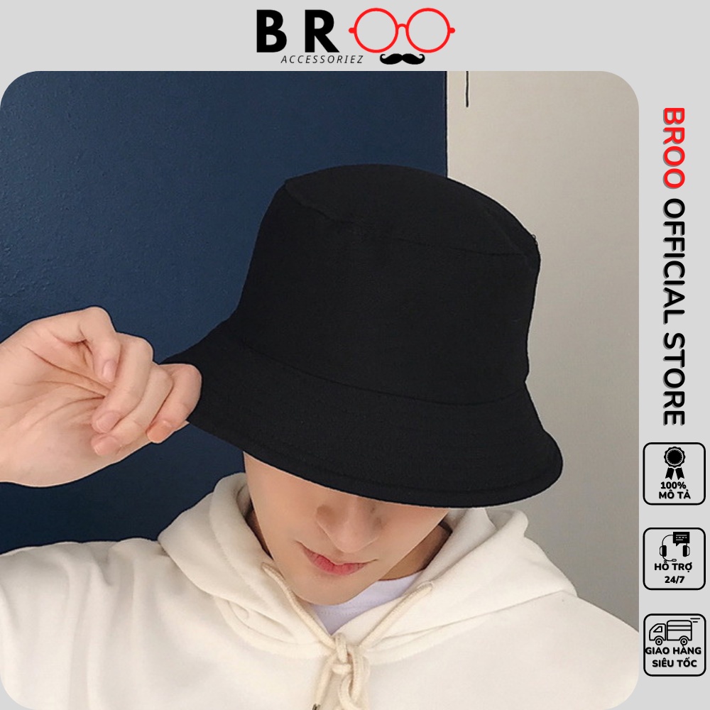 Mũ bucket BROO vành nón tai bèo unisex màu đen trơn basic dễ phối đồ cho nam nữ