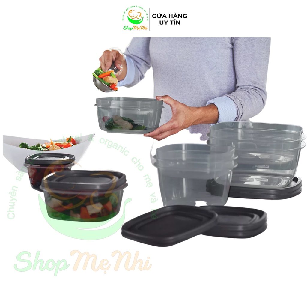 Set hộp RUBBERMAID easy find lids nắp đen dòng kháng khuẩn 46 chi tiết.