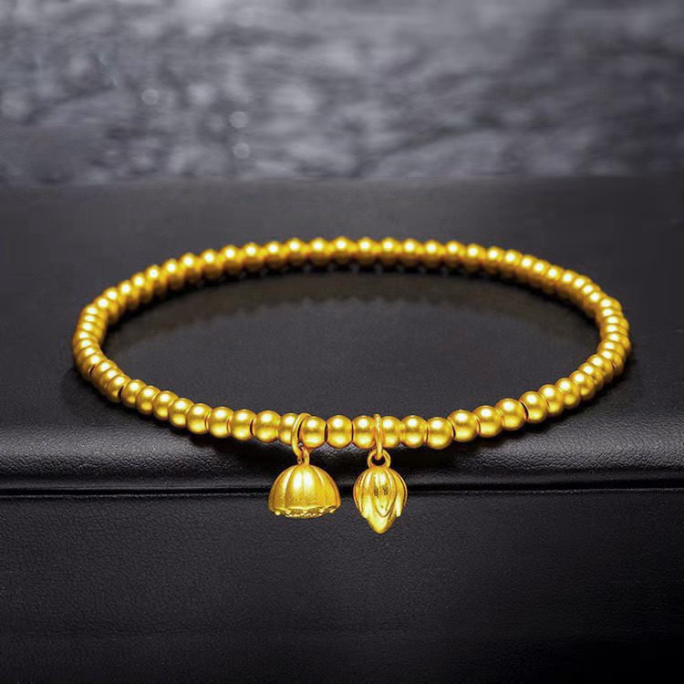 Lắc tay nữ kiểu bi mạ 24k hình đài sen và hoa sen LB02