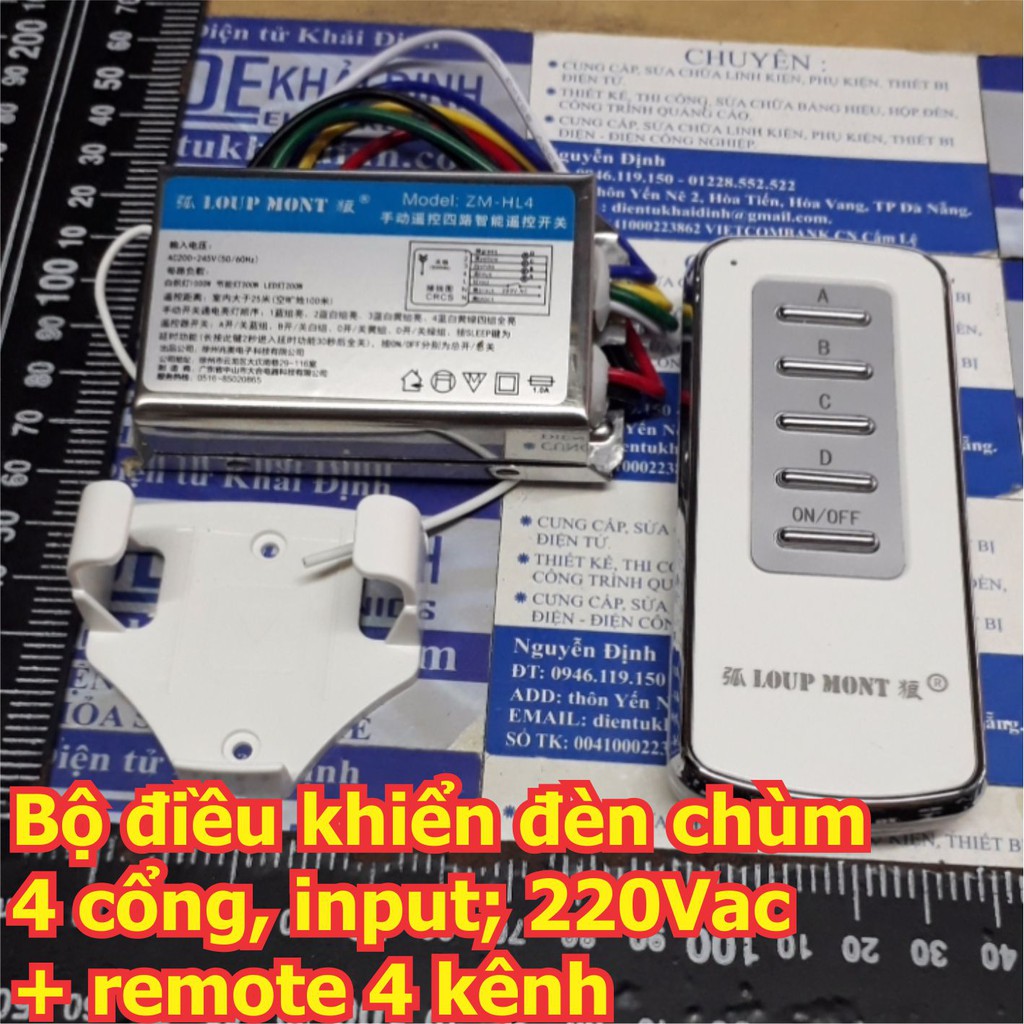 Bộ điều khiển đèn chùm 4 cổng, input; 220Vac + remote 4 kênh kde5943