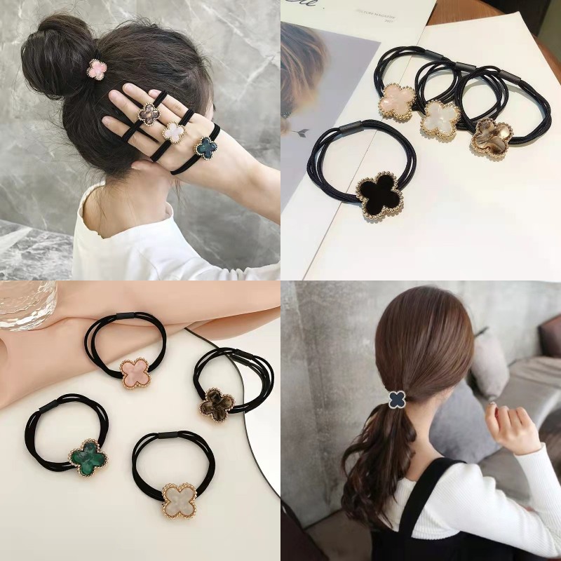 Dây Buộc Tóc Cao Su Họa Tiết Cỏ Bốn Lá Đơn Giản Cá Tính Phong Cách Hàn Quốc