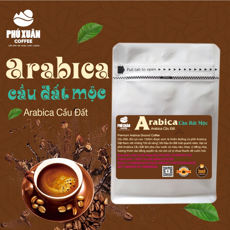 250gr Cà Phê Arabica Cầu Đất Mộc Hạt Bột Phú Xuân Coffee - Cafe rang xay pha phin pha máy