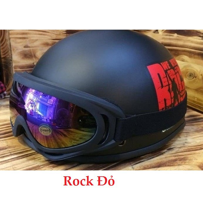 Mũ Bảo Hiểm Nửa Đầu  Rock Kèm  Kính UV Tặng Kèm Chong Chóng