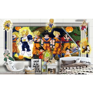 Tranh dán tường 3D tranh trang trí 7 viên ngọc rồng có sẵn keo dán