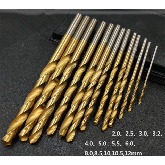 Bộ 13 mũi khoan thép phủ Titanium 2-12mm