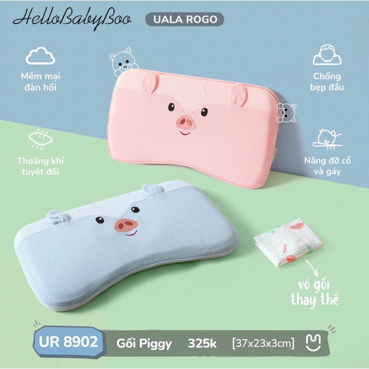 Ualarogo Gối Chống Bẹp Đầu Piggy | TẶNG Kèm Vỏ Gối Piggy | Gối Nâng Đỡ Xương Cổ Cân Bằng Giúp Bé Ngủ Ngon [37x23x3cm]