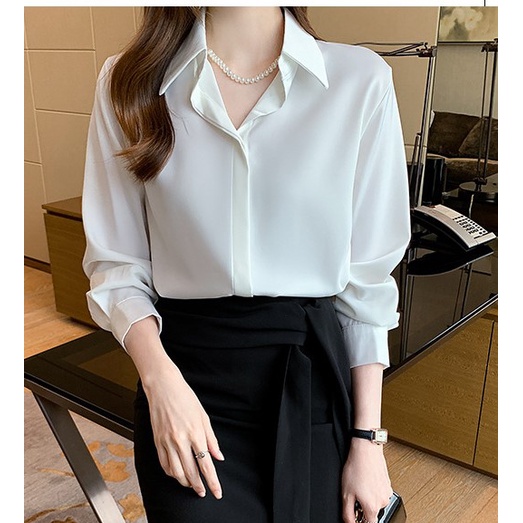 Áo Sơ Mi Nữ Công Sở Màu Trắng Cổ Đức CHIPY Kiểu Hàn Quốc Vintage Ulzzang Form Rộng Dài Tay Đẹp Chất Lụa Cao Cấp A2T | BigBuy360 - bigbuy360.vn