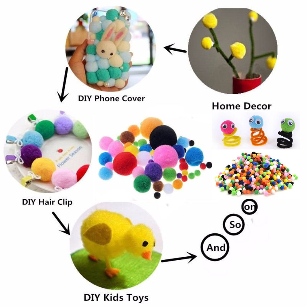 Bộ 100 bóng xù đủ màu 10 / 15 / 20 / 25 / 30 / 40mm