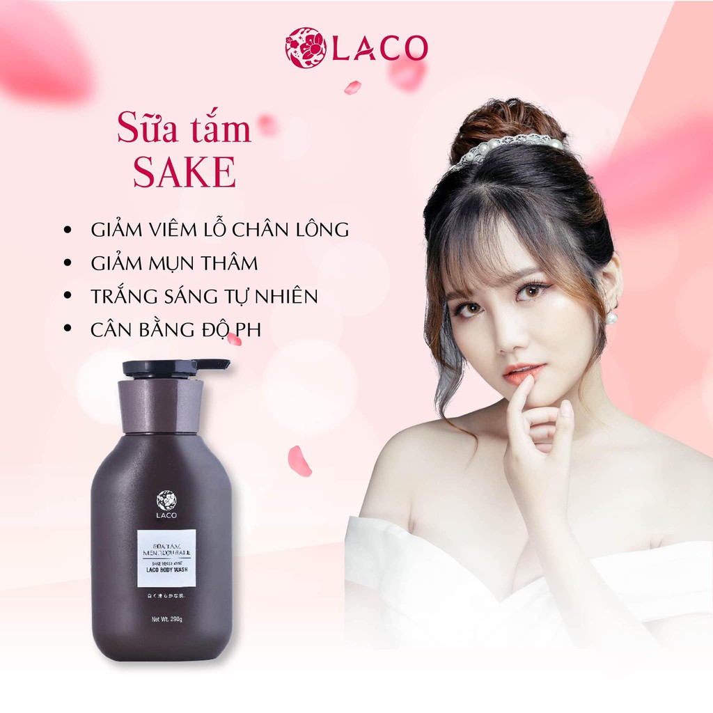 Sữa Tắm Trắng Da 💝FREESHIP💝  Laco Sake làm đều màu da giảm mụn lưng viêm lỗ chân lông - Dưỡng Ẩm Dạng Kem