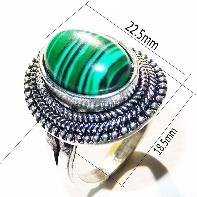 Nhẫn đính đá malachite phong cách cổ điển size 6-10