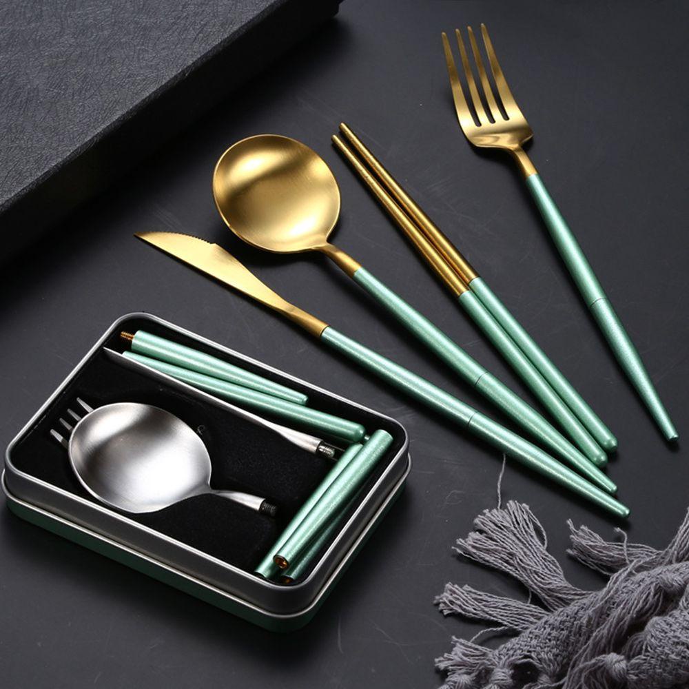 KRNY Bộ Dụng Cụ Ăn Uống Bằng Inox Có Thể Gấp Gọn Tiện Dụng