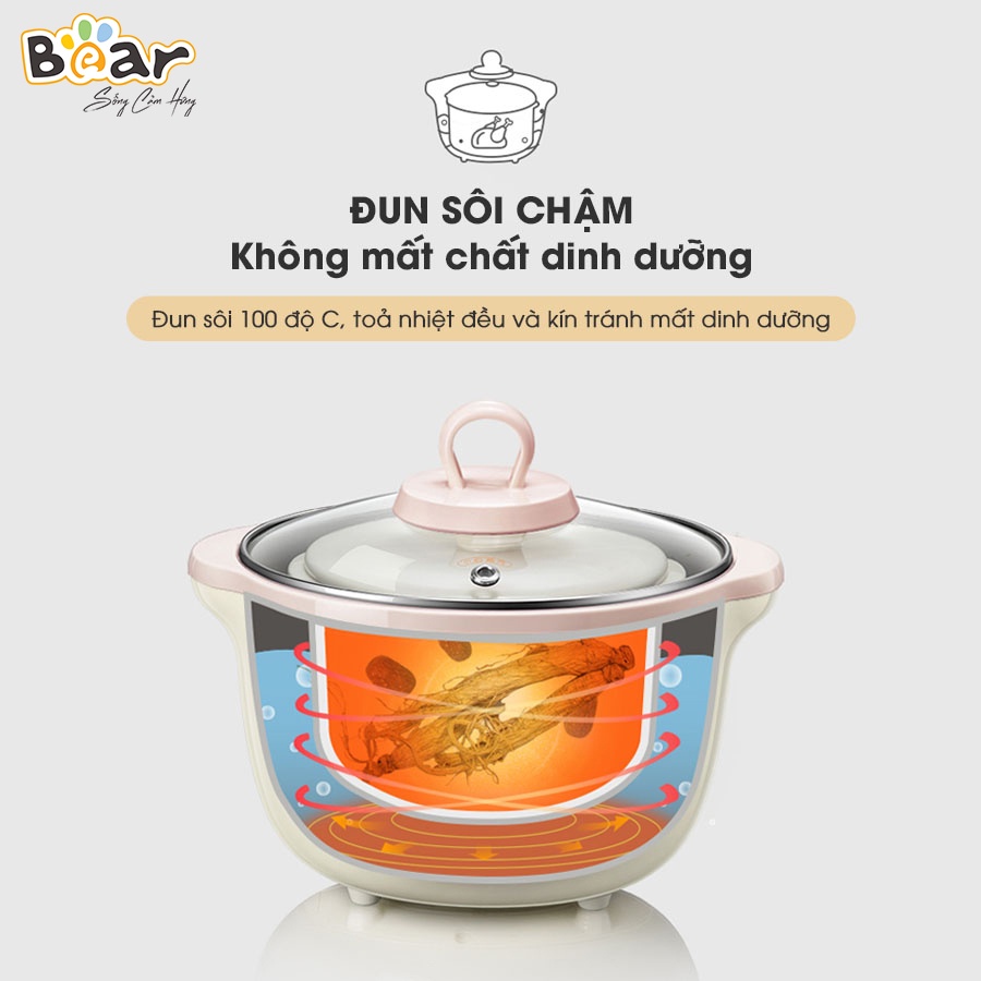 Nồi Nấu Chậm 1,6L Bear Chính Hãng Đa Năng Nấu Cháo, Chưng Yến Bản Quốc Tế Bảo Hành 18 Tháng - SUBE002