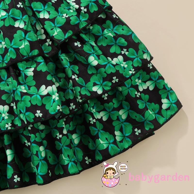 Đầm hai dây nhiều lớp in hình cỏ ba lá kèm băng đô dành cho bé gái 1-5 tuổi