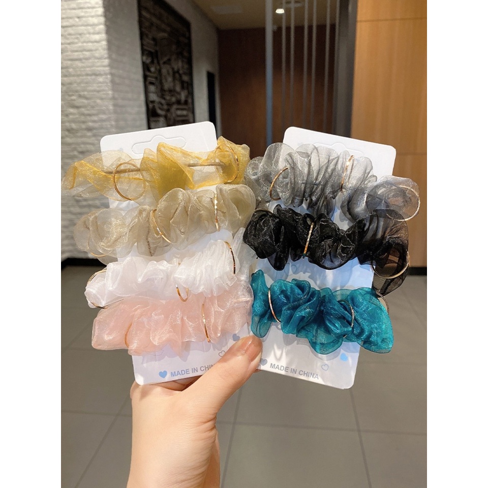 Dây Buộc Tóc Đeo Tay Scrunchies Ren Lưới Họa Tiết Xinh Xắn