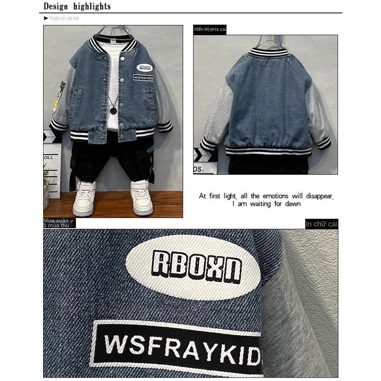 Áo Khoác Bóng Chày Chất Liệu Denim Phong Cách Mới Cho Bé Trai