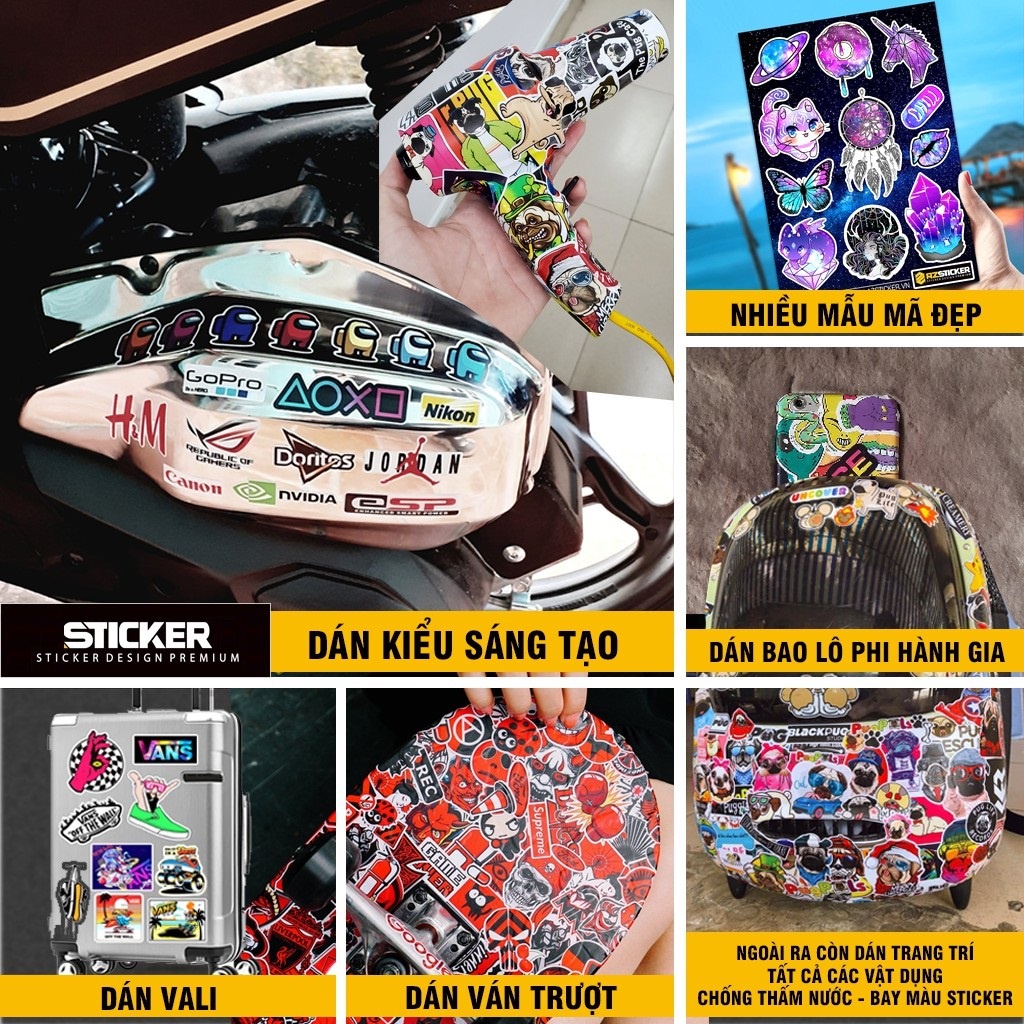 Combo 30 Sticker Chống Nước Decal Dán Điện Thoại Laptop Mũ Bảo Hiểm Vali Đàn Guitar Bình Nước Sổ Tay - Minh An Saigon