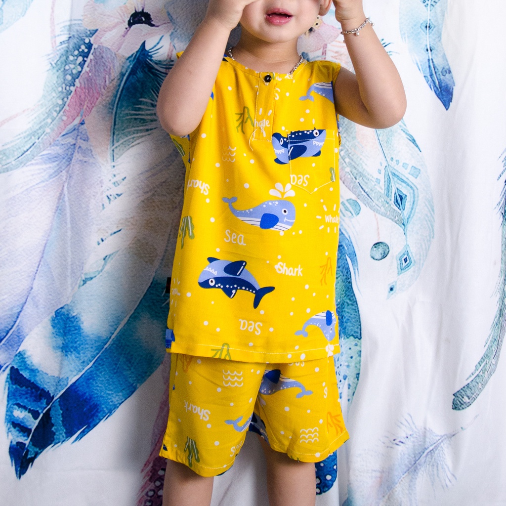 Bộ hè sát nách đáng yêu cho bé trai từ 8-19kg, chất liệu lanh lụa, Ba lỗ cho bé, Bộ tole