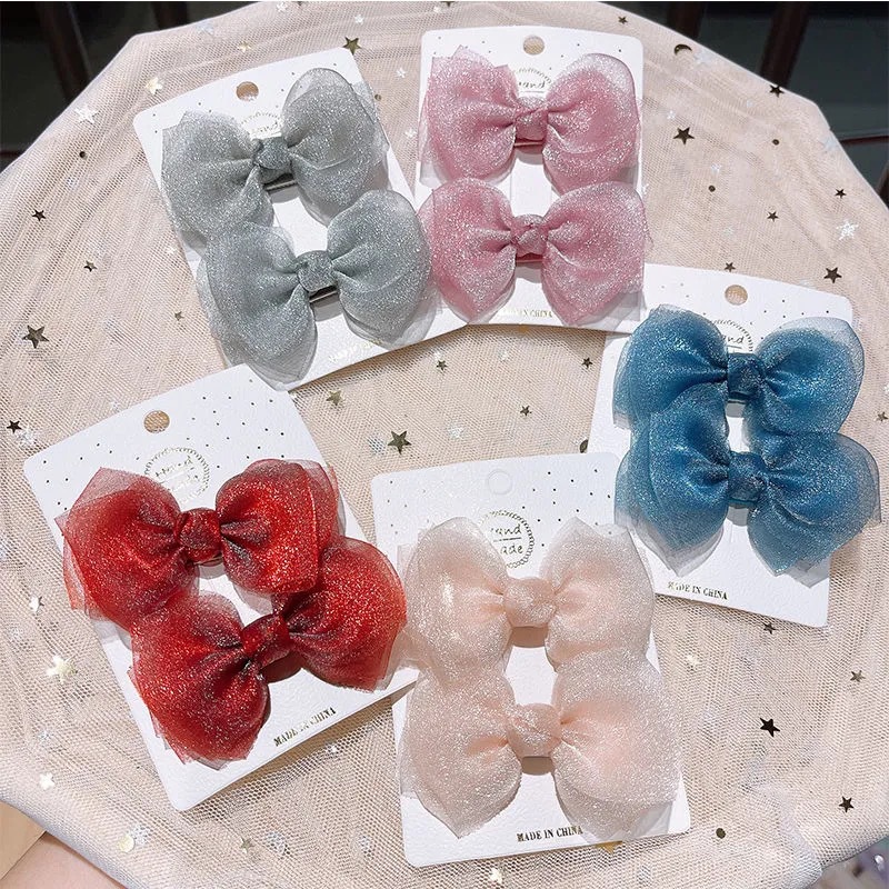 Bộ 2 kẹp tóc thắt nơ xinh xắn dành cho bé gái với nhiều màu tùy chọn
