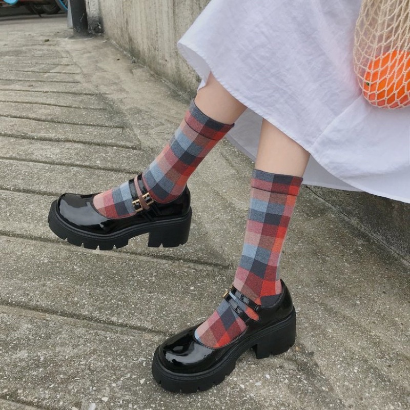 Giày Lolita Oxford 2 quai ngang cosplay nữ sinh Nhật Bản Vintage đế bánh mì ( BÓNG VÀ NHÁM ), F1