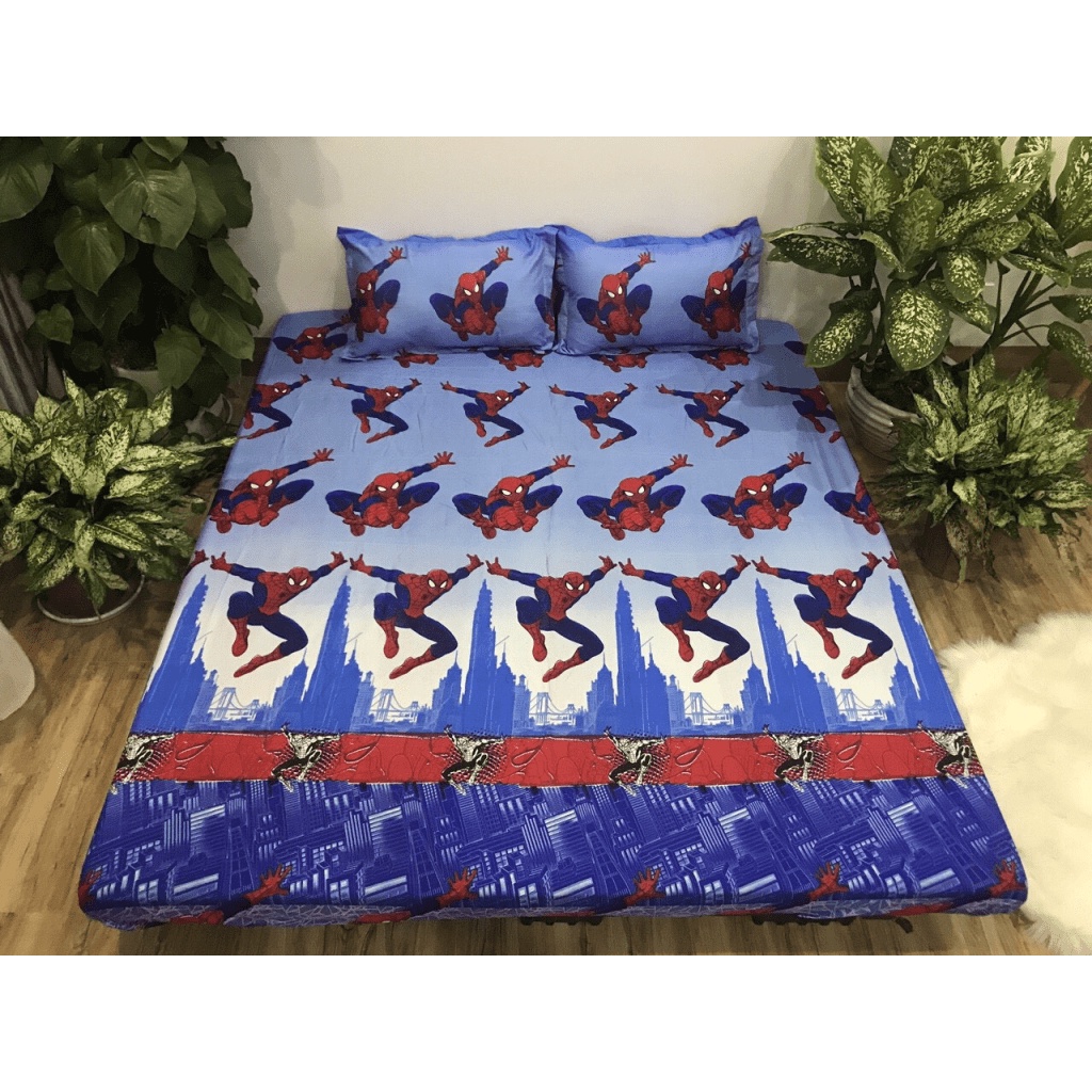 Bộ ga gối,ga trải giường 1m6/1m8 gồm 1ga 2 vỏ gối mẫu cành hoa cúc xanh và các mẫu hoạt hình đáng yêu Bà Béo  Kho chăn g