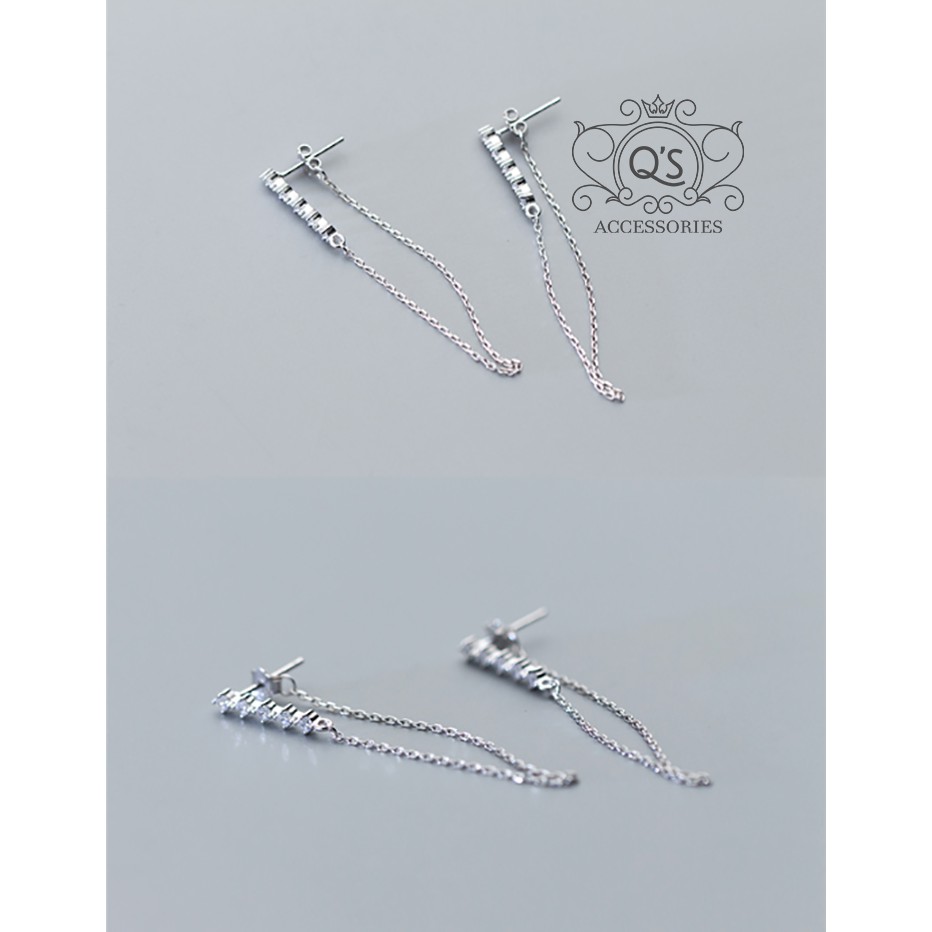Khuyên tai bạc 925 dài tua sequin bông nữ trước sau front back S925 CHAIN QA Silver Earrings EA220801