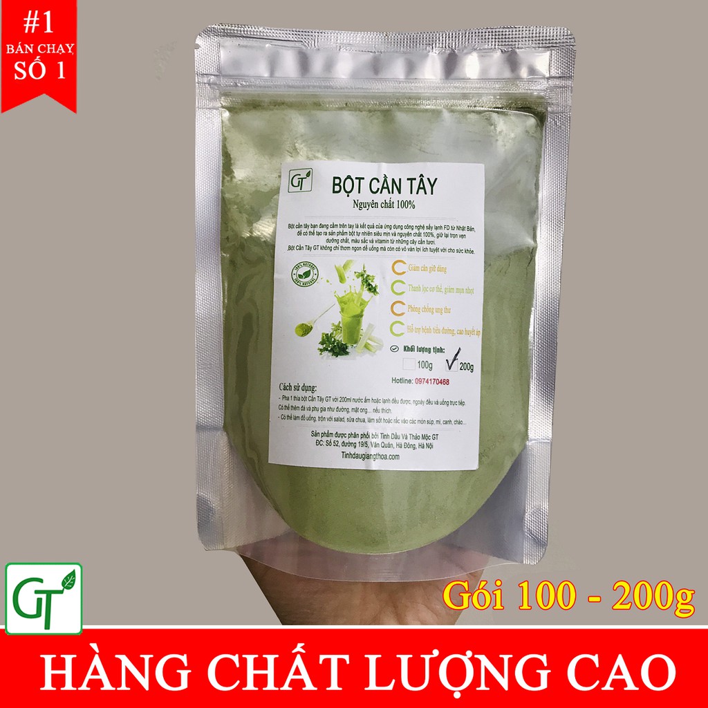 Bột Cần Tây GT Sấy Lạnh 100% Nguyên Chất (Gói 100-200g) - Giúp Giảm Cân Nhanh, Da Xinh, Dáng Đẹp