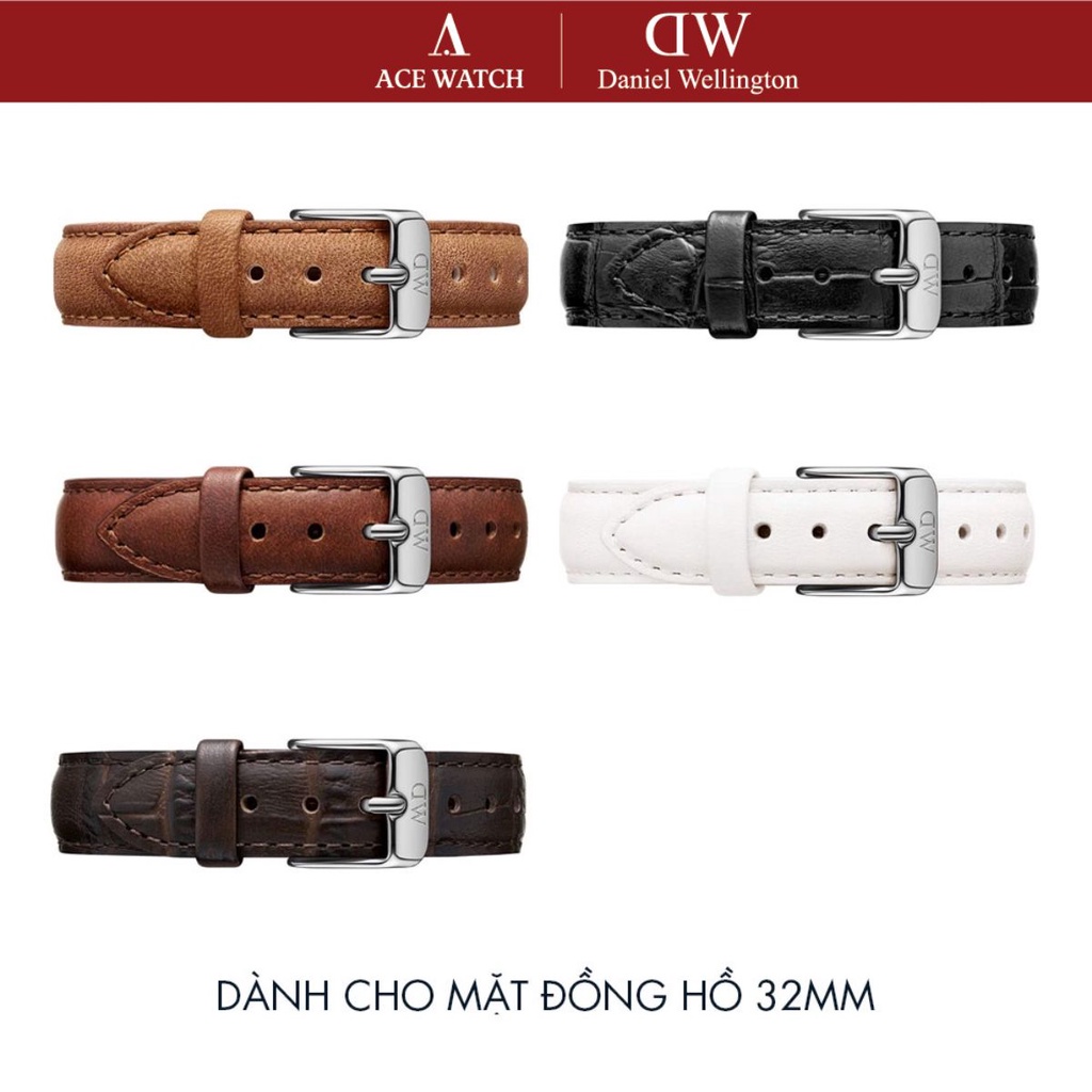 Dây da đồng hồ Daniel Wellington 14mm khóa màu bạc - Cho đồng hồ Petite 32mm