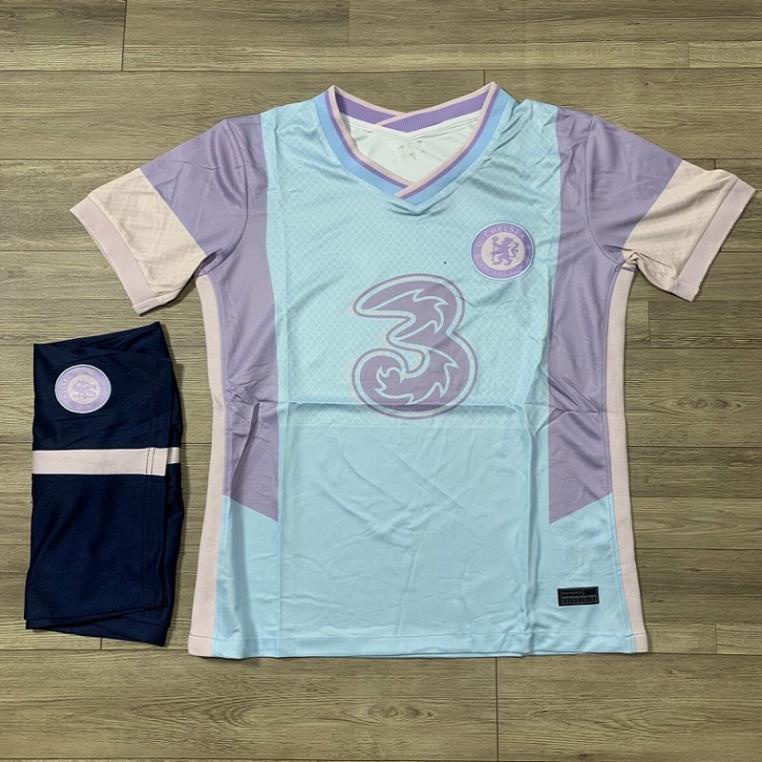 Bộ Áo Đá Bóng Chelsea Xám Tím Vải Gai Thái Cao Cấp - Quần Áo Thể Thao Nam PP Bởi Be Happy Sport
