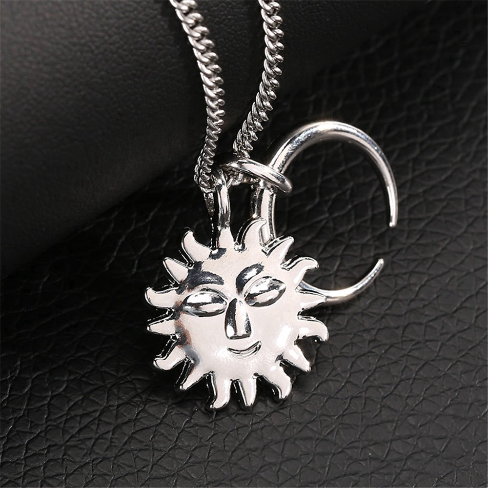 Dây chuyền mặt hình mặt trời đang cười và mặt trăng phong cách Hàn Quốc retro đơn giản thời trang cho nữ