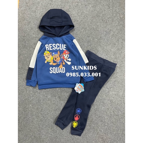 Bộ bé trai hoodie hoạt hình nỉ bông