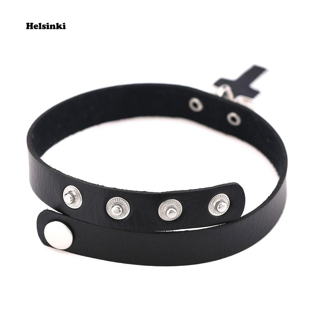 Vòng cổ choker nữ giả da mặt hình chữ thập