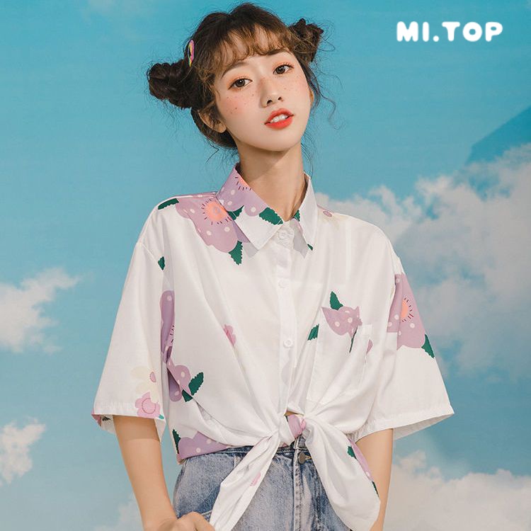Áo Sơ Mi Ngắn Tay Dáng Rộng Thời Trang Mùa Hè Hàn Quốc Dành Cho Nữ