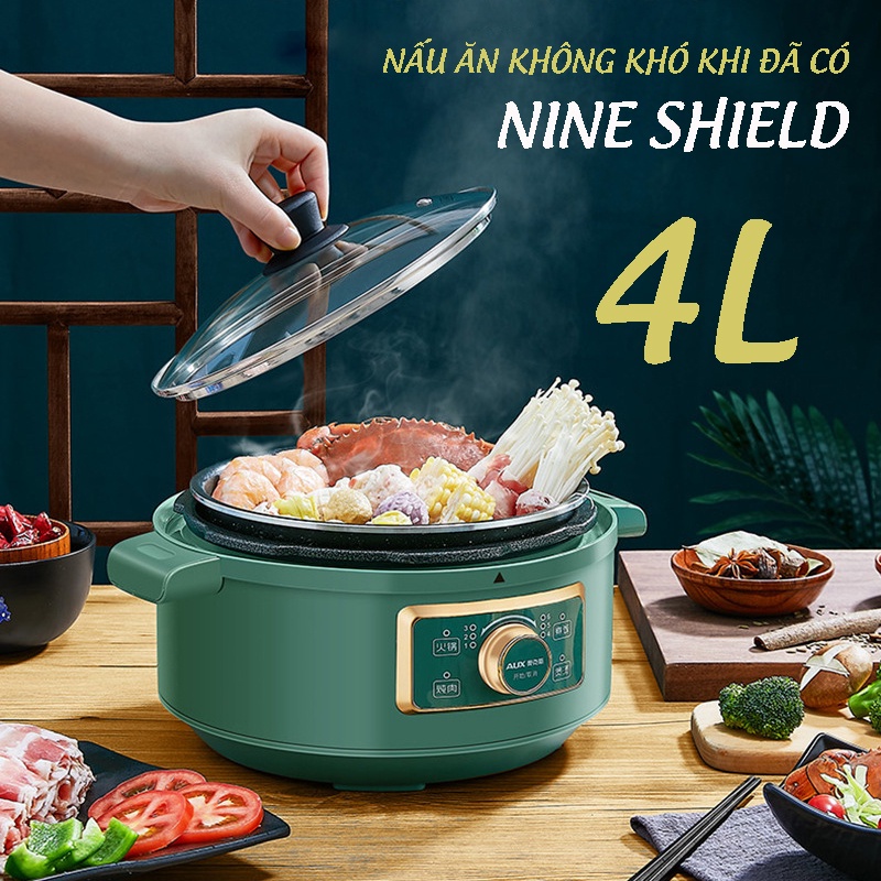 Nồi áp suất điện đa năng Nineshield 4L chính hãng, nấu lẩu, nấu cháo, nấu cơm, ninh xương, chiên xào