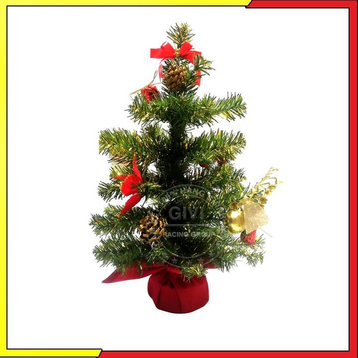 Cây Thông Noel Mini Để Bàn 40Cm Màu Xanh Vàng Trang Trí Đế Nhựa Bọc Vải Đỏ