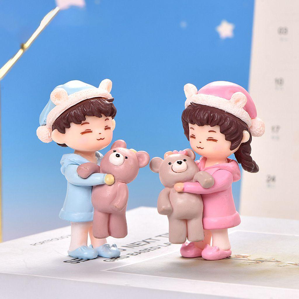 IVORY Mô Hình Cặp Đôi Gấu Bằng Nhựa Resin Dễ Thương Dùng Trang Trí Bánh Kem DIY
