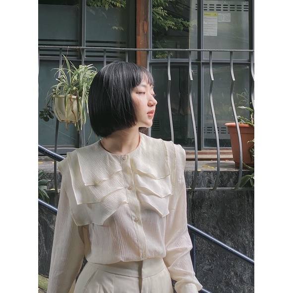 Sơ mi tơ cổ tròn - sơ mi công sở LUU HANH