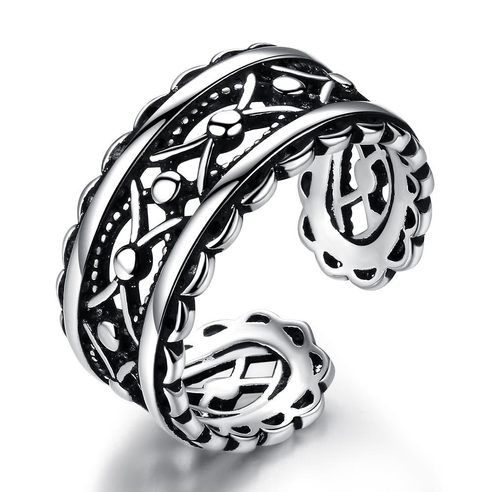 Nhẫn Hở Màu Bạc / Đen Phong Cách Thái Lan Nhật Hàn Cổ Điển Tùy Chỉnh Thời Trang Cho Nữ Cincin-S1