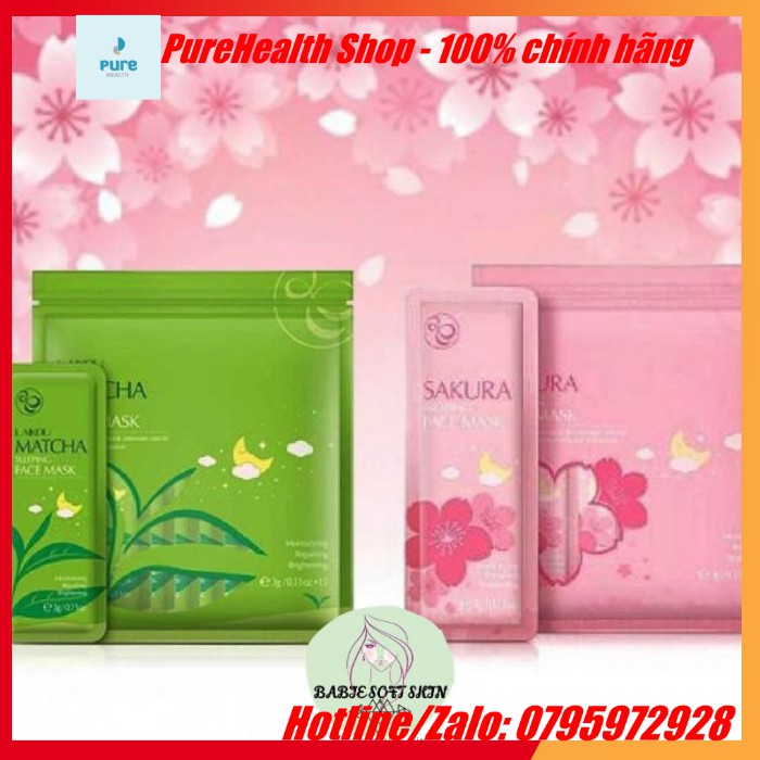 [Chính hãng 100%]Mặt nạ ngủ Matcha Sakura trà xanh dưỡng ẩm, kiềm dầu, giảm viêm, mụn,trắng sáng da,bé lỗ chân lông