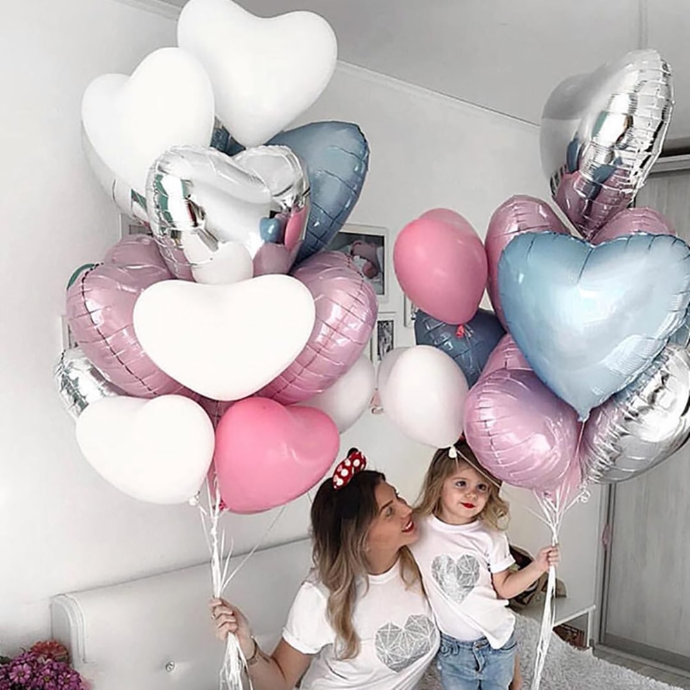 Set 5 Bong Bóng Hình Trái Tim 18 Inch Trang Trí Tiệc Cưới Sinh Nhật
