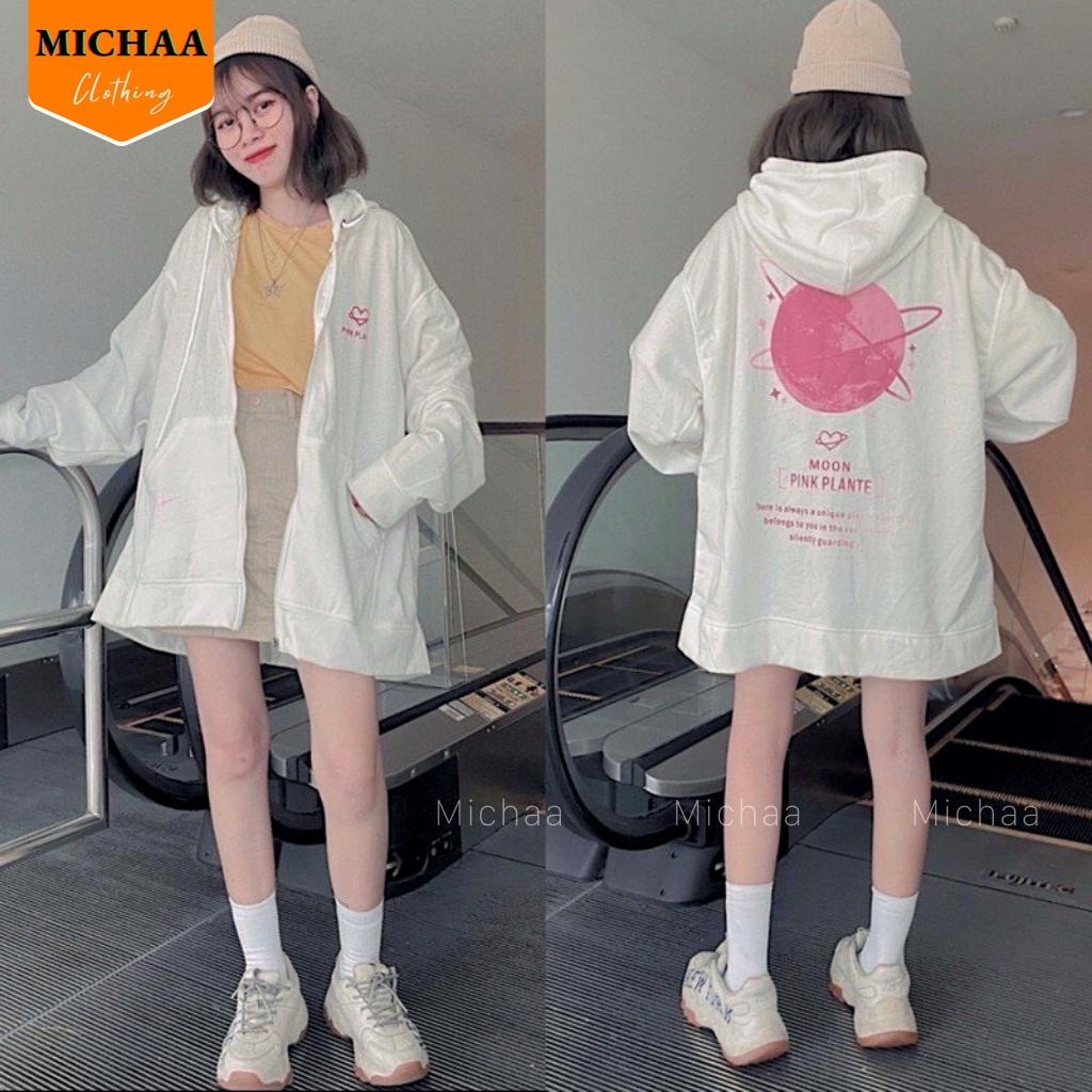 Áo Khoác Nỉ Hoodie FE PINK PLANTE MOON Nam Nữ Ulzzang Unisex Dây Kéo Form Rộng - MICHAA