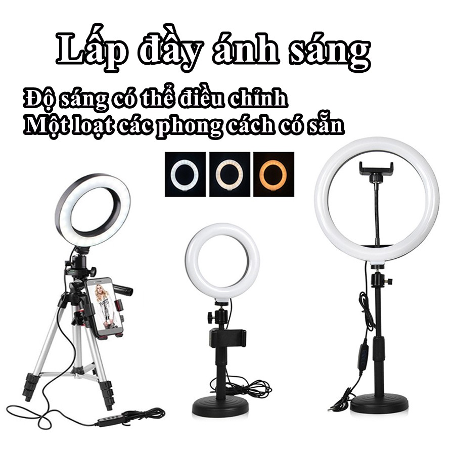 Đèn LED tròn trợ sáng chụp ảnh/trình chiếu trực tiếp kèm giá đỡ 3 chân chất lượng cao