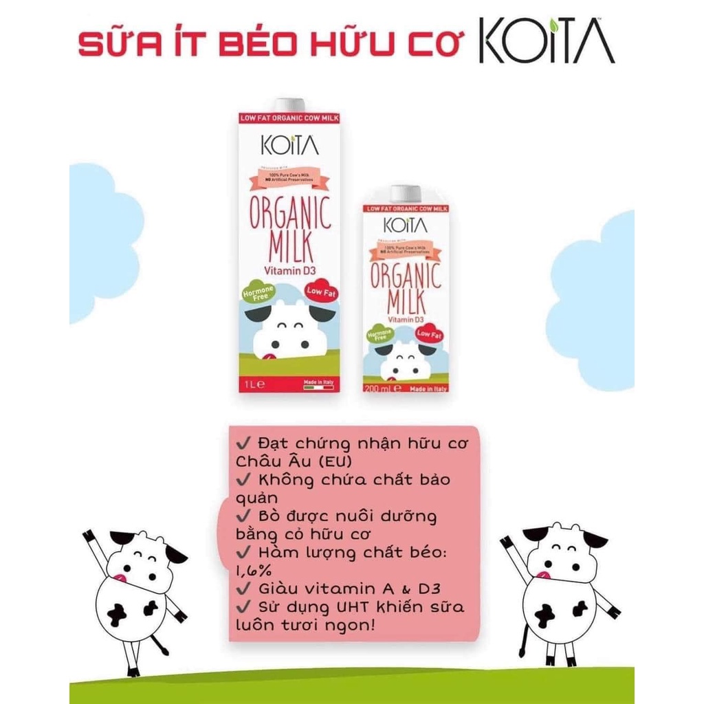 Sữa bò ít béo hữu cơ Koita 1L