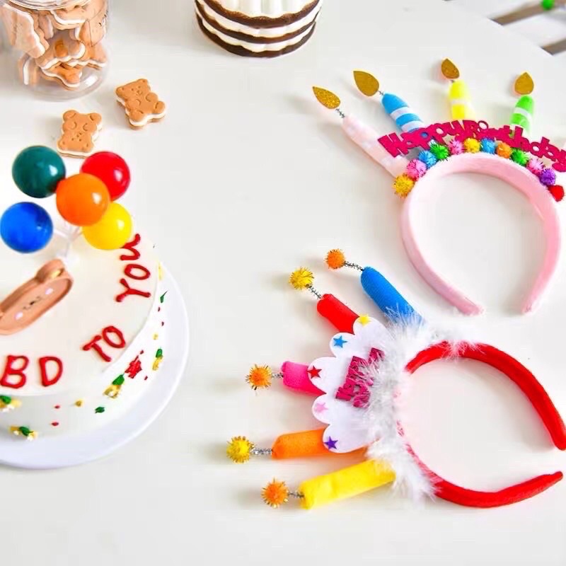 Cài bờm tóc Happy Birthday - vương miện kim tuyến-nón kim tuyến