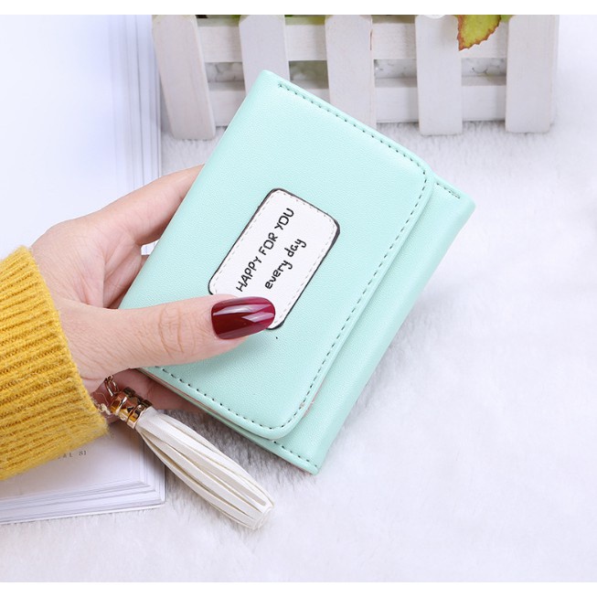Ví Ngắn Nữ Cầm Tay Mini Gấp 3 HAPPY FOR YOU EVERY DAY V211 Kiểu Dáng Trẻ Trung