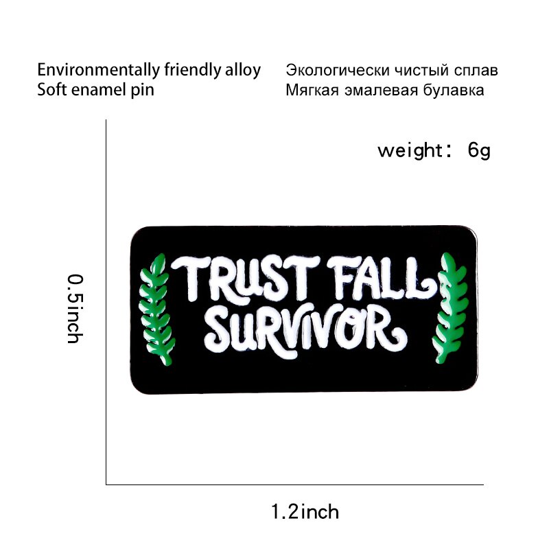 Ghim Cài Áo Tráng Men Hình Chữ Trust FALL SURVIVOR Màu Đen